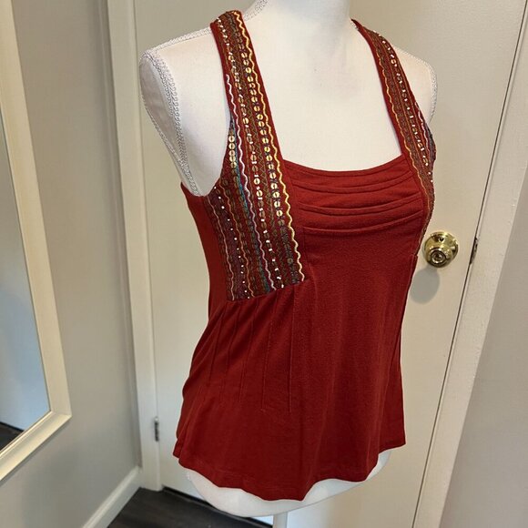 Boston Proper Rust Embroidered Sequined Racerback Tank Top, Size XS - Picture 5 of 13